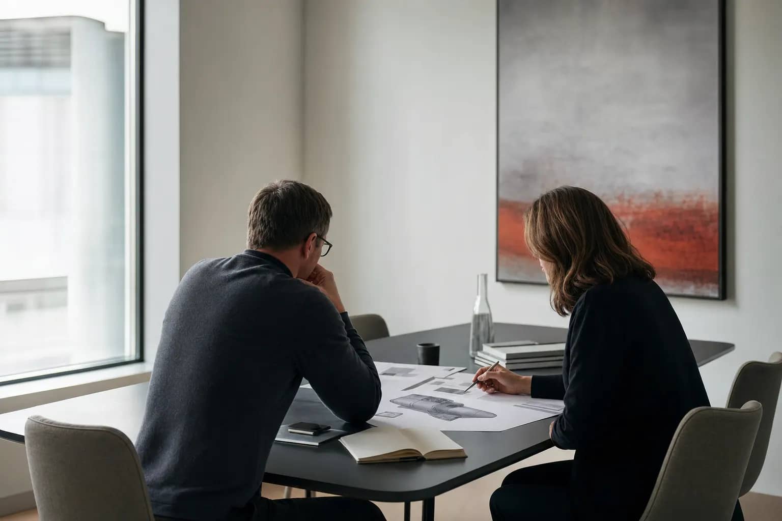 B2B-Vertriebsgespräch zu einem komplexen Produkt in einem ruhigen Besprechungsraum
