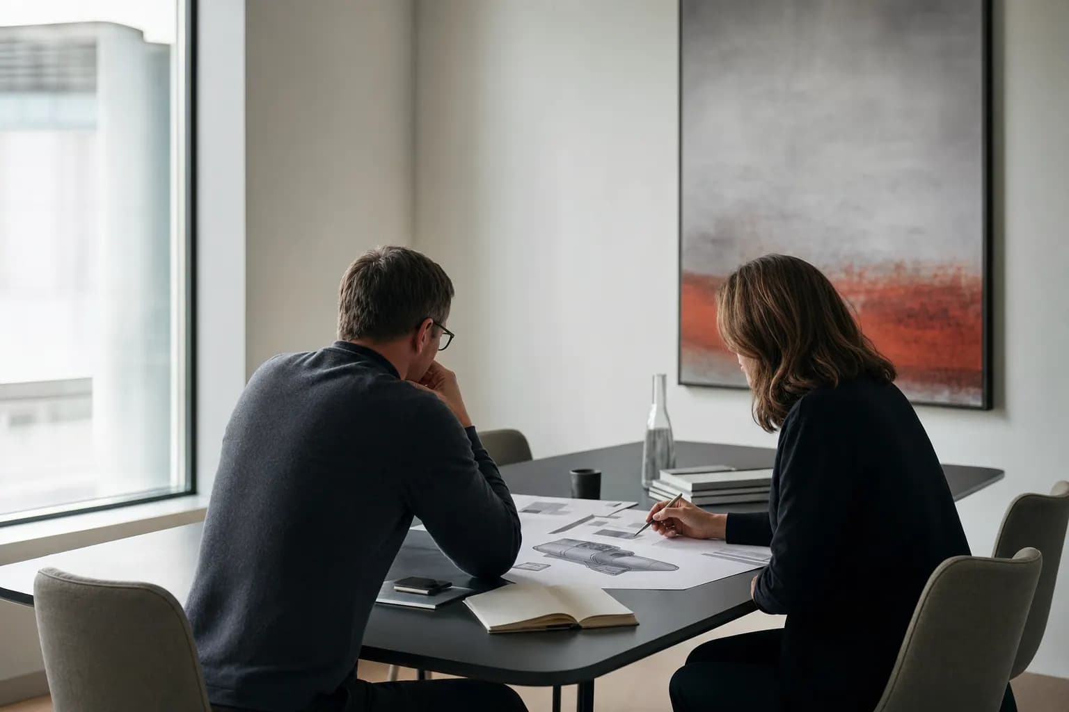 B2B-Vertriebsgespräch zu einem komplexen Produkt in einem ruhigen Besprechungsraum
